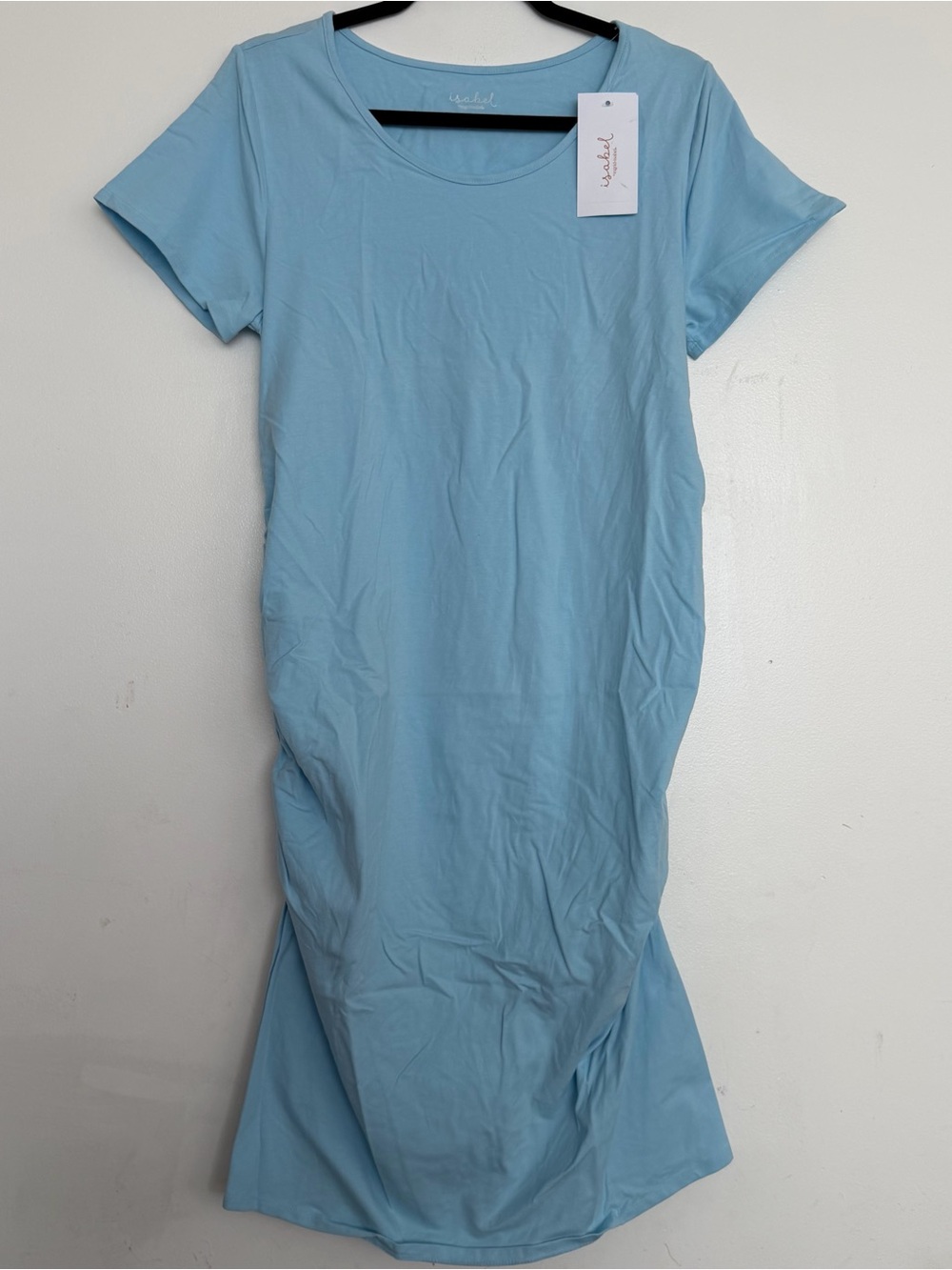Isabel Maternity Ruched Bodycon Knee Length Maternity Dress Blue Size Large